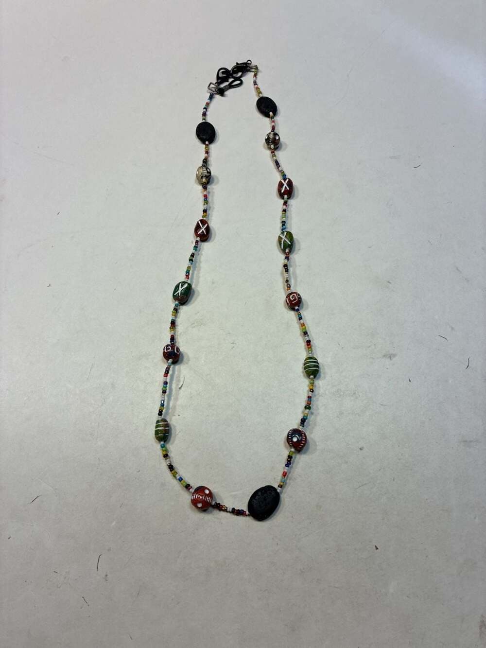 Unbranded Bohemian Multicolor Glass Seed And Lava Stone Bead Necklace